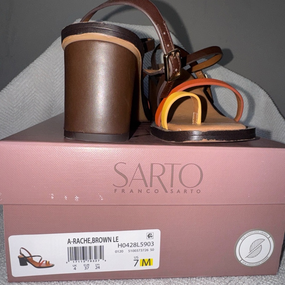 Franco Sarto Brown and Orange Heeled Sandals